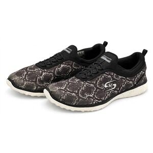 Skechers Women 6 Grey Snakeskin Walking Shoes Memory Foam Slip On Casual SN23320